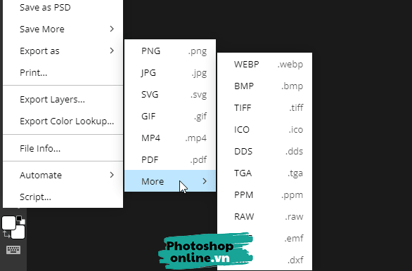 Đổi đuôi ảnh sang jpg, png, icon... trong Photoshop online