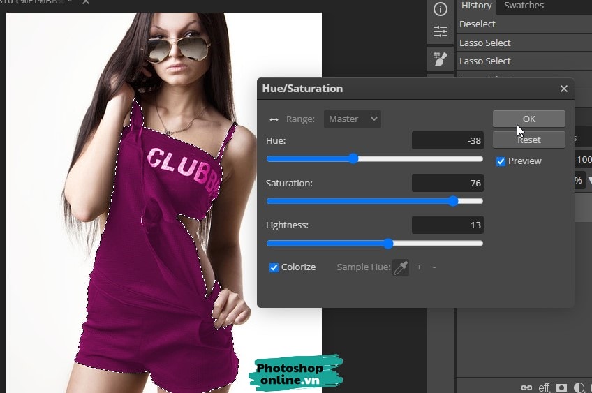 Thay đổi màu áo trong Photoshop online, thay đổi màu áo online