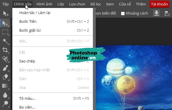 đổi ngôn ngữ trong Photoshop online, chuyển sang tiếng Việt trong Photoshop online