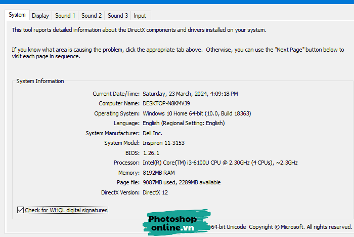 Cách xem cấu hình máy tính không cần phần mềm